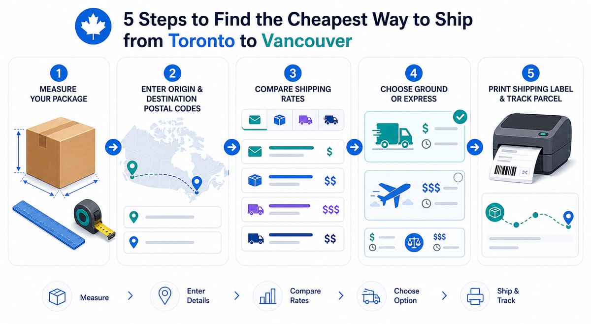 Five-step workflow to find the cheapest Toronto to Vancouver shipping option