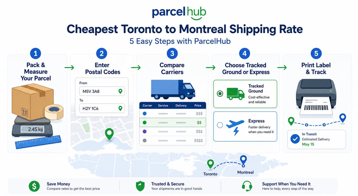 Five-step workflow to find the cheapest Toronto to Montreal shipping option