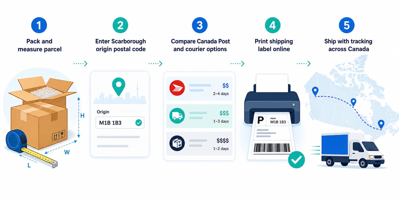 Five-step workflow to find the cheapest shipping from Scarborough across Canada